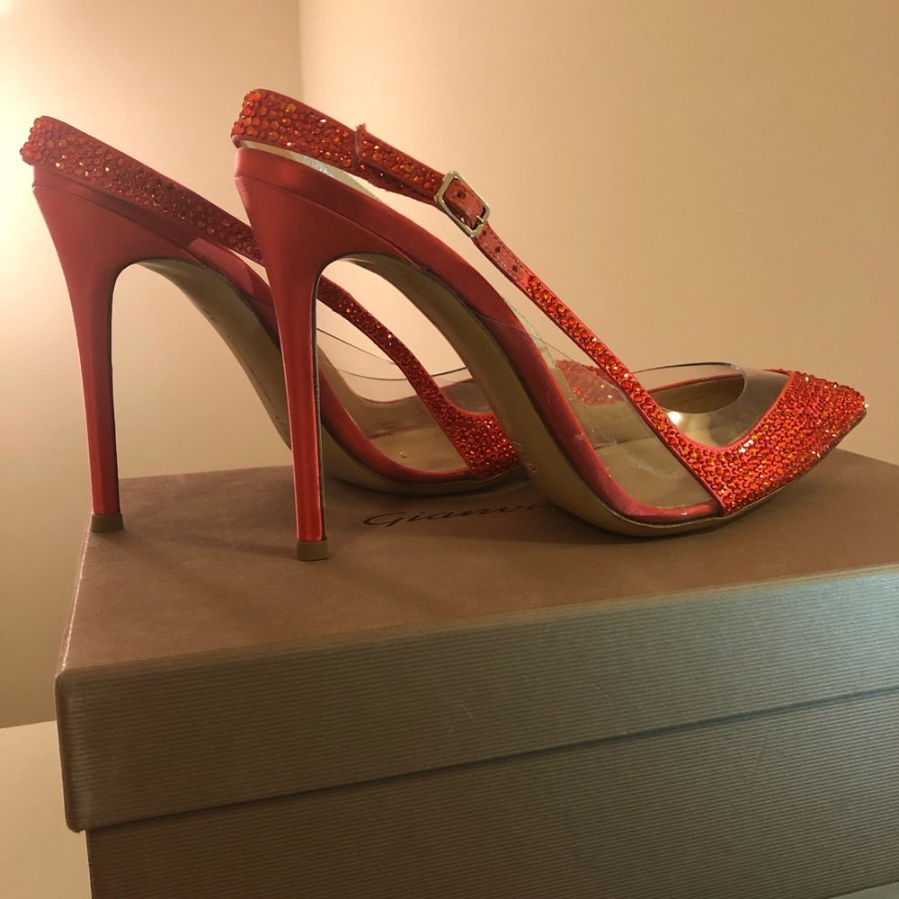 GIANVITO ROSSI Embellished satin & PVC Sling-backs - Picture 2 of 6